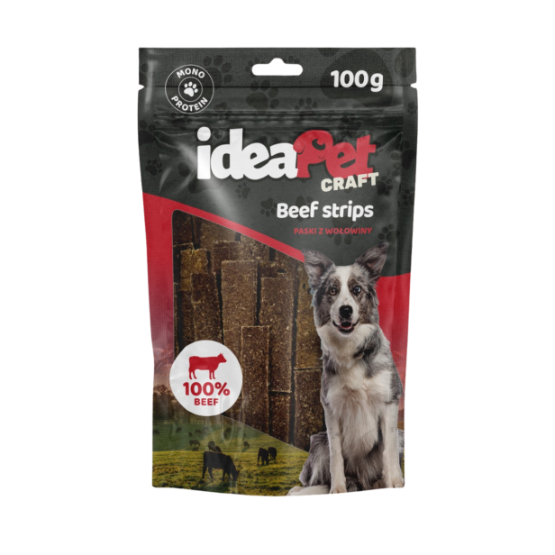 Paski z wołowiny 100g, przysmak dla psa ideaPet Craft