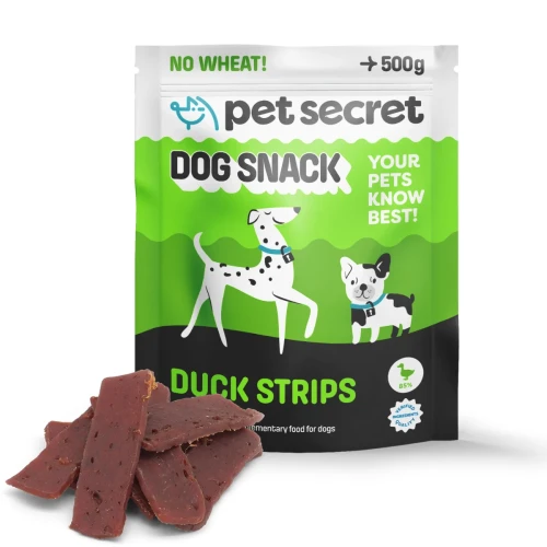 Miękkie filety z kaczką Pet Secret 500 g – opakowanie z przysmakami dla psa.