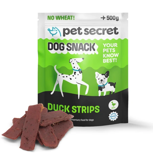 Miękkie filety z kaczką Pet Secret 500 g – opakowanie z przysmakami dla psa.