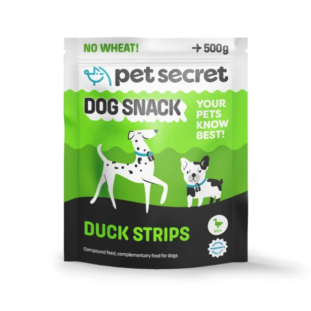 Miękkie filety z kaczką 500 g Pet Secret – naturalny przysmak dla psa w opakowaniu.