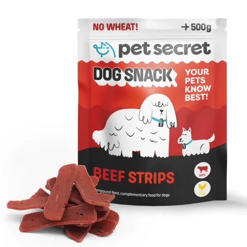 Opakowanie i zawartość miękkich filetów z wołowiną Pet Secret 500 g dla psa