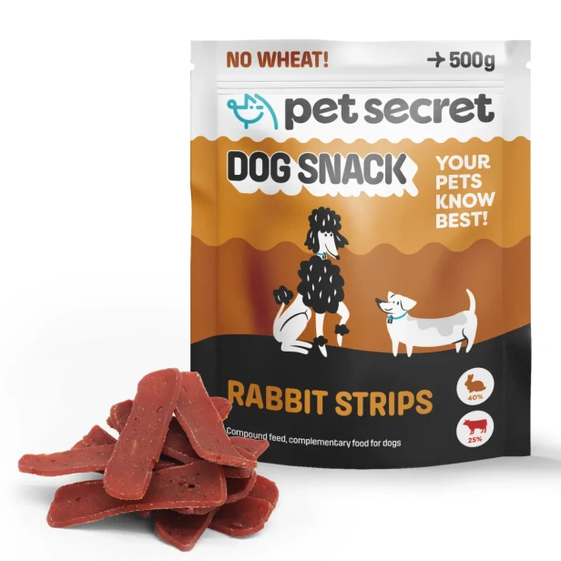 Przysmak dla psa Pet Secret z królikiem 500 g – miękkie filety o wyjątkowym smaku i aromacie. Opakowanie z przysmakiem.