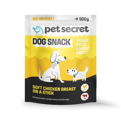 Miękka pierś kurczaka na patyku Pet Secret 500 g – smakowity przysmak dla psa w praktycznym opakowaniu.