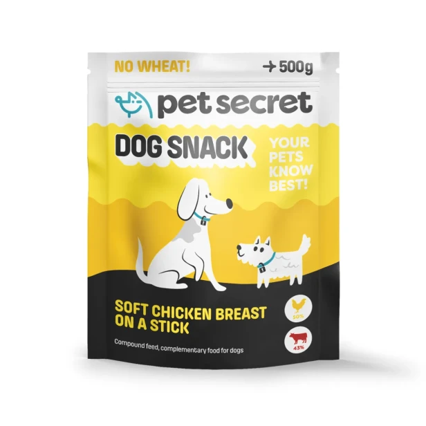 Miękka pierś kurczaka na patyku Pet Secret 500 g – smakowity przysmak dla psa w praktycznym opakowaniu.