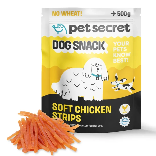 Przysmak dla psa Pet Secret z kurczakiem 500 g – miękkie paski idealne jako codzienna nagroda.