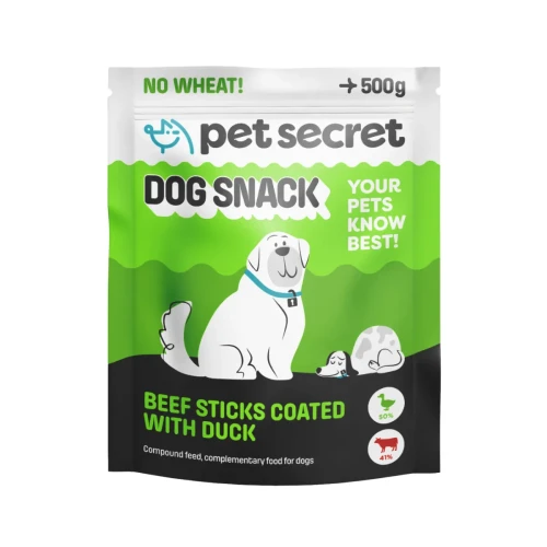 Pałeczki wołowe oblane kaczką 500g, przysmak dla psa Pet Secret