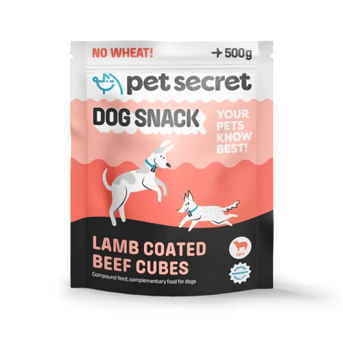 Kostki w jagnięcinie Pet Secret 500 g – smakowity przysmak dla psa w wygodnym, szczelnym opakowaniu.