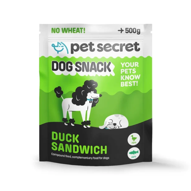 Paski z kaczką Pet Secret 500 g – smakowity przysmak dla psa w praktycznym opakowaniu zamykanym strunowo.