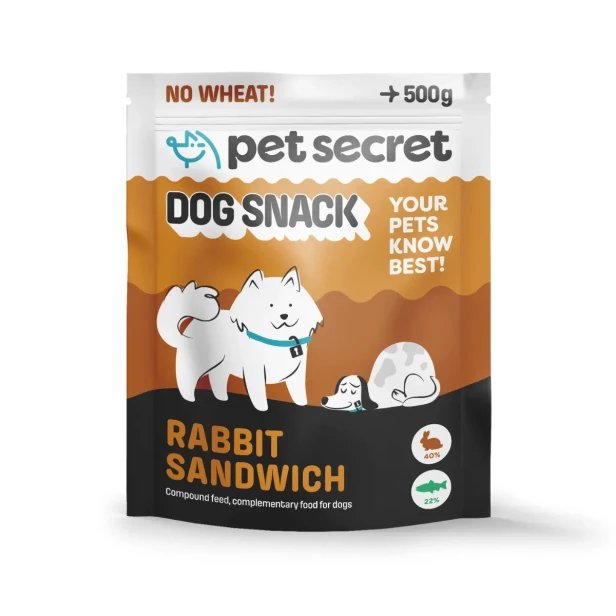Paski z królikiem Pet Secret 500 g – delikatny i aromatyczny przysmak dla psa w wygodnym opakowaniu.