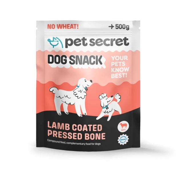 Kość prasowana biała z jagnięciną Pet Secret 500 g – naturalny przysmak dla psa w praktycznym, szczelnym opakowaniu.