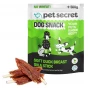 Przysmak dla psa Pet Secret – miękka pierś z kaczki na patyku 500 g prezentowana wraz z opakowaniem i naturalną formą produktu.