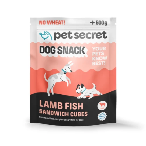 Sandwicz z jagnięciną i rybą Pet Secret 500 g – smakowity przysmak dla psa w praktycznym, szczelnym opakowaniu.