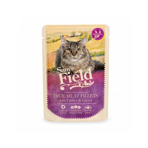 Mokra karma dla kota dorosłego – indyk z marchewką 85 g Sam’s Field