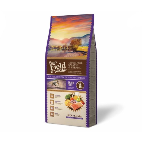 Sucha karma dla psa dorosłego – łosoś i śledź13 kg Grain Free Sam’s Field