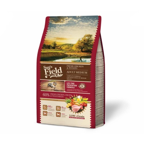 Sucha karma dla psa dorosłego średnich ras – kurczak i ziemniaki 2,5 kg Low Grain Sam’s Field