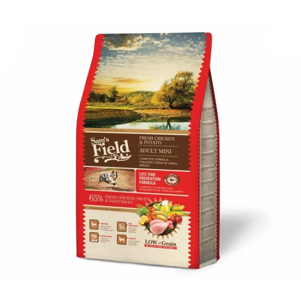Sucha karma dla psa dorosłego małych ras – kurczak i ziemniaki 2,5 kg Low Grain Sam’s Field