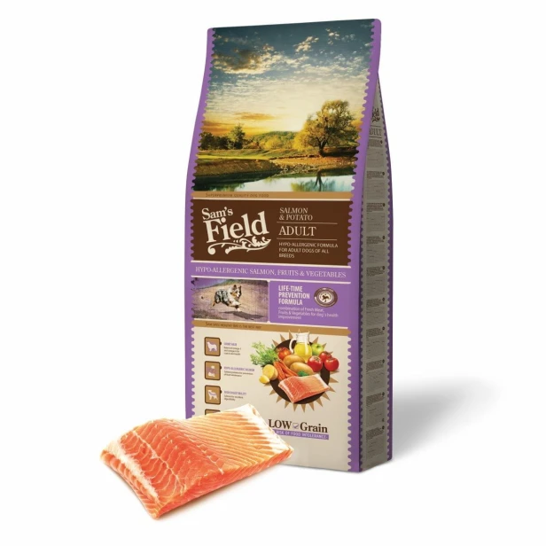 Sucha karma hipoalergiczna dla psa dorosłego – łosoś i ziemniaki 13 kg Low Grain Sam’s Field