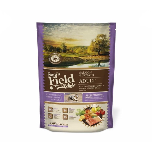 Sucha karma hipoalergiczna dla psa dorosłego – łosoś i ziemniaki 800 g Low Grain Sam’s Field