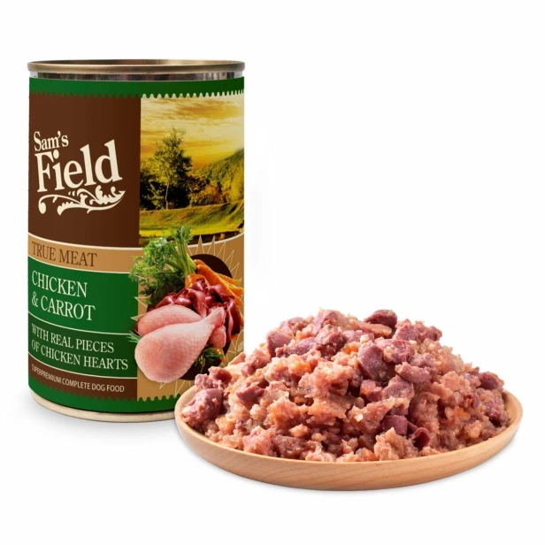 Mokra karma dla psa dorosłego – kurczak z marchewką 400g Sam’s Field