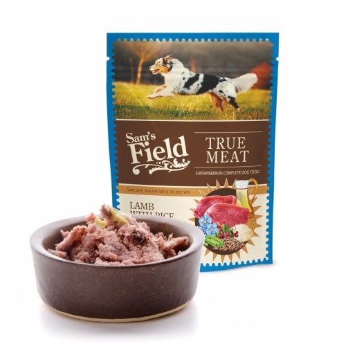 Mokra karma dla psa dorosłego – jagnięcina z ryżem i grochem 260 g Sam’s Field True Meat