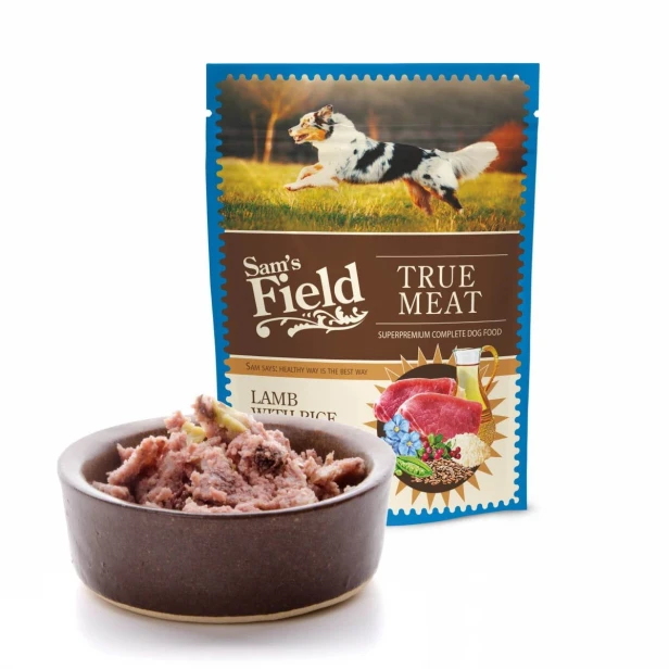 Mokra karma dla psa dorosłego – jagnięcina z ryżem i grochem 260 g Sam’s Field True Meat