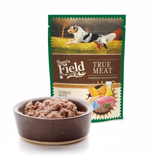 Mokra karma dla psa dorosłego – indyk z łososiem i borówką brusznicą 260 g Sam’s Field True Meat