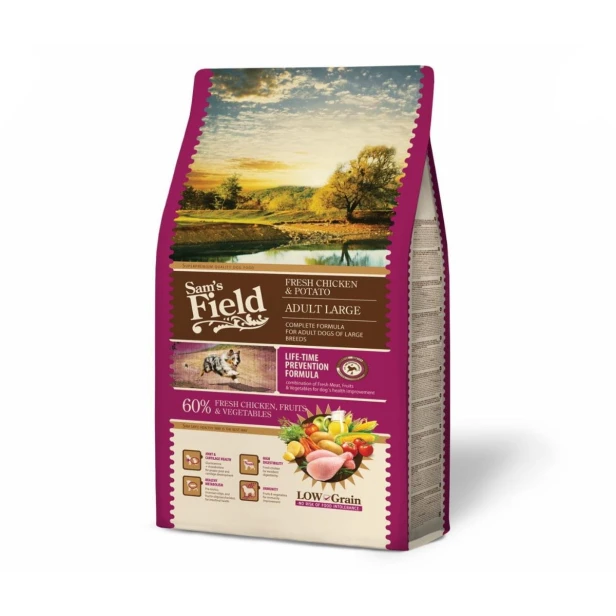 Sucha karma dla psa dorosłego dużych ras – kurczak i ziemniaki 2,5 kg Low Grain Sam’s Field