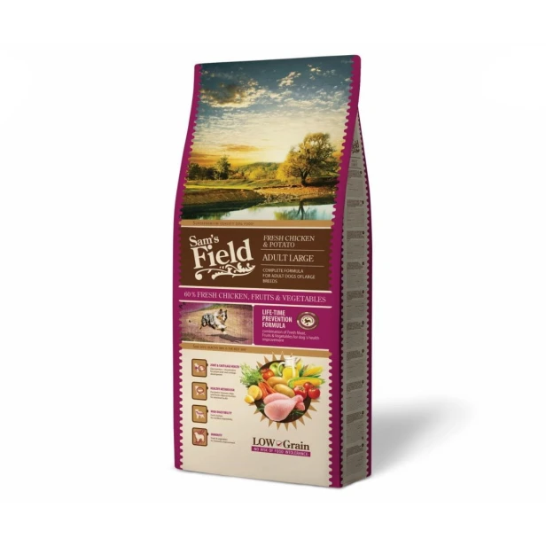 Sucha karma dla psa dorosłego dużych ras – kurczak i ziemniaki 13 kg Low Grain Sam’s Field