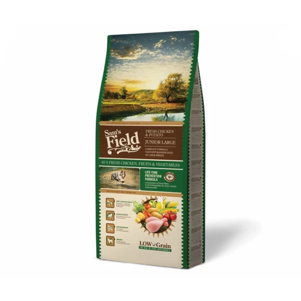 Sucha karma dla psa junior dużych ras – kurczak i ziemniaki 13 kg Low Grain Sam’s Field