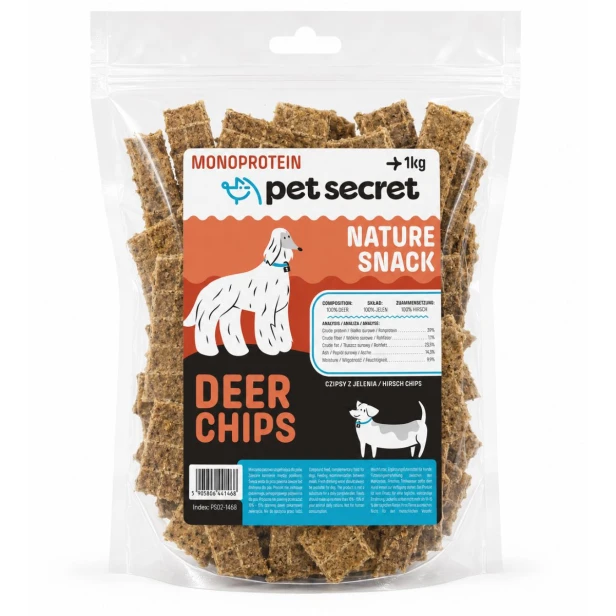 Pet Secret Nature Snack – Chipsy z jelenia 1 kg, przysmak dla psa