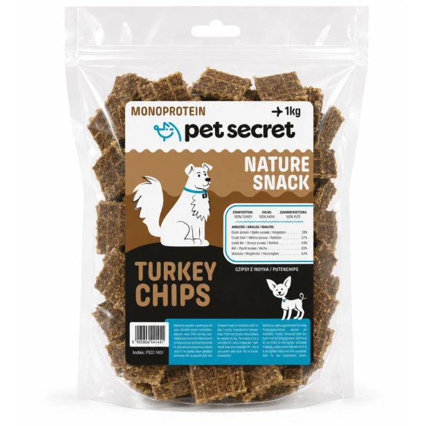 Pet Secret Nature Snack – Chipsy z indyka 1 kg, przysmak dla psa