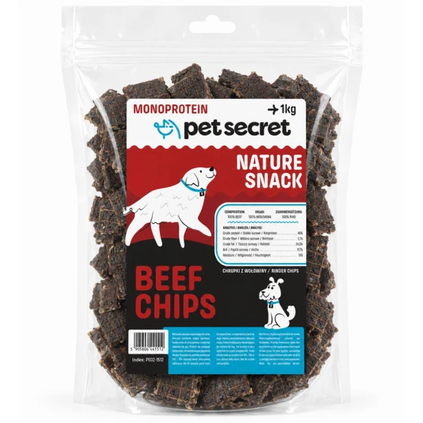 Pet Secret Nature Snack – Chipsy z wołowiny 1 kg, przysmak dla psa
