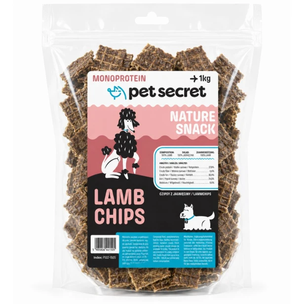 Pet Secret Nature Snack – Chipsy z jagnięciny 1 kg, przysmak dla psa