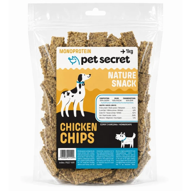 Pet Secret Nature Snack – Chipsy z kurczaka 1 kg, przysmak dla psa