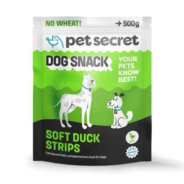 Miękkie paski z kaczki Pet Secret 500 g – smakowity przysmak dla psa w wygodnym opakowaniu.