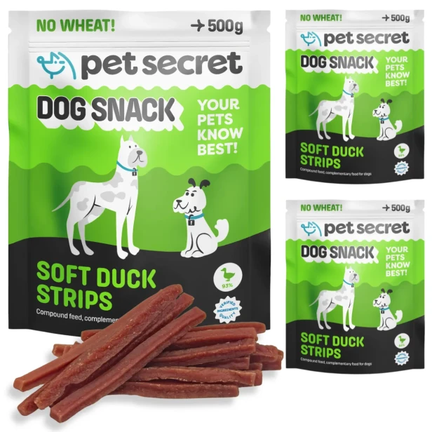 Miękkie paski z kaczki 3x500g, przysmak dla psa Pet Secret