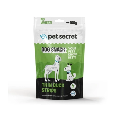 Opakowanie Cieniutkich paseczków z kaczki 100g Pet Secret – naturalny przysmak dla psa z mięsa kaczki
