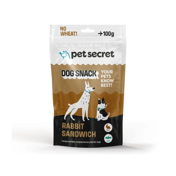 Opakowanie Sandwicza z królikiem 100g Pet Secret – naturalny przysmak dla psa z mięsem królika