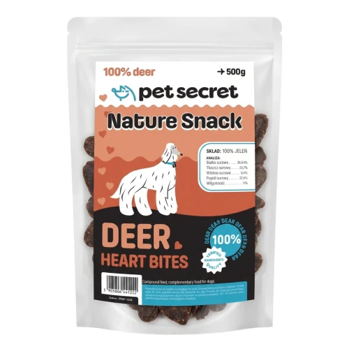 Serduszka z jelenia 500g Pet Secret – naturalny przysmak dla psa w opakowaniu.