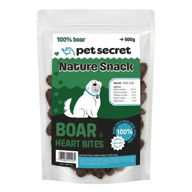 Serduszka z dzika 500g Pet Secret – naturalny przysmak dla psa w opakowaniu