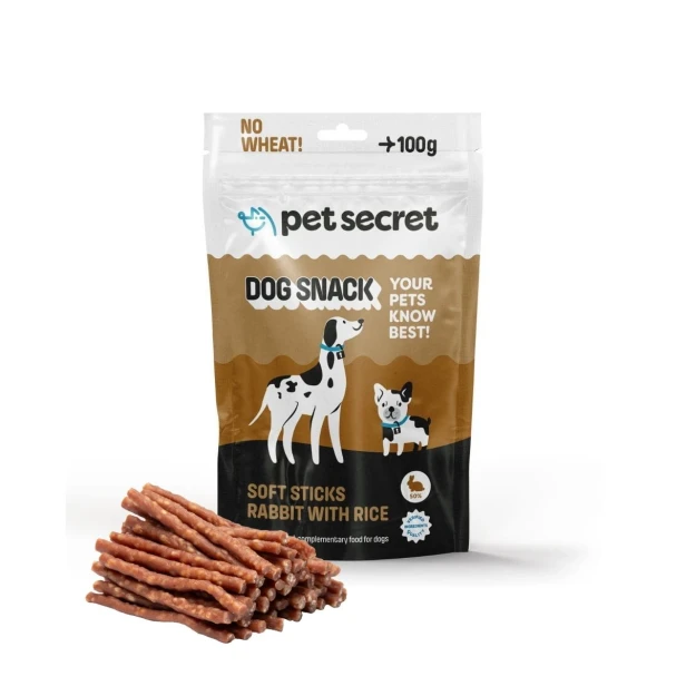 Opakowanie Paluszków z królikiem 100g Pet Secret – naturalny przysmak dla psa