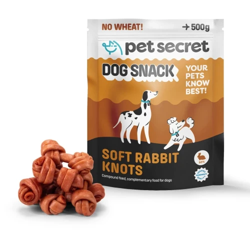 Opakowanie Miękkich węzełków z królika 500g Pet Secret – naturalny przysmak dla psa
