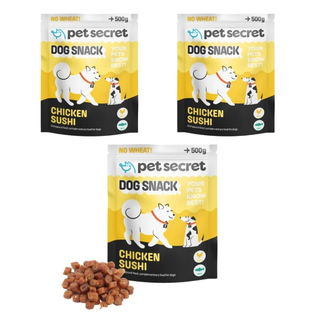 Sushi z kurczakiem 3x500g Pet Secret – naturalny przysmak dla psa bogaty w mięso
