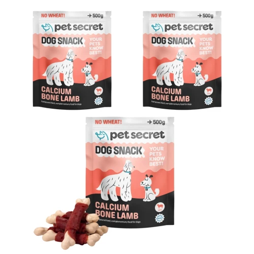 Trzy opakowania przysmaku Pet Secret – Kostki z wapniem i mięsem z jagnięciną 3x500g