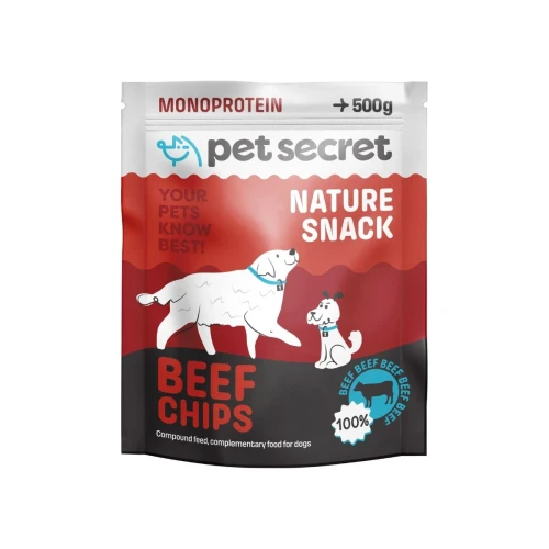 Opakowanie naturalnego przysmaku Pet Secret Nature Snack – Beef Chips 500 g