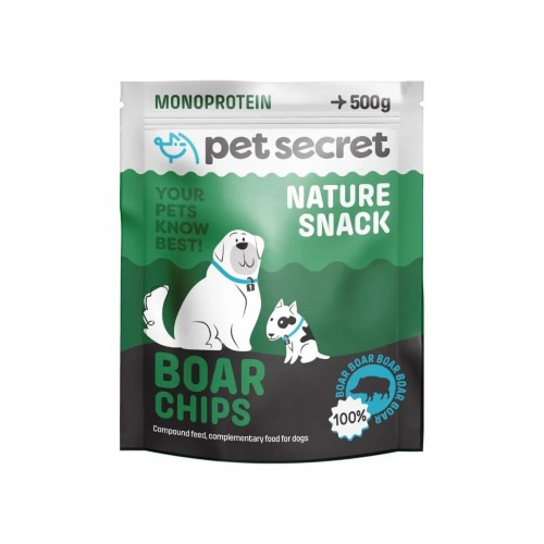 Opakowanie naturalnego przysmaku- Pet Secret Nature Snack – Boar Chips 500 g
