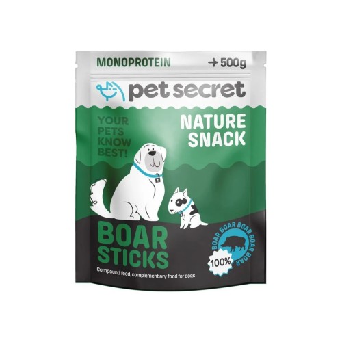 Opakowanie naturalnego przysmaku- Pet Secret Nature Snack – Boar Sticks 500 g