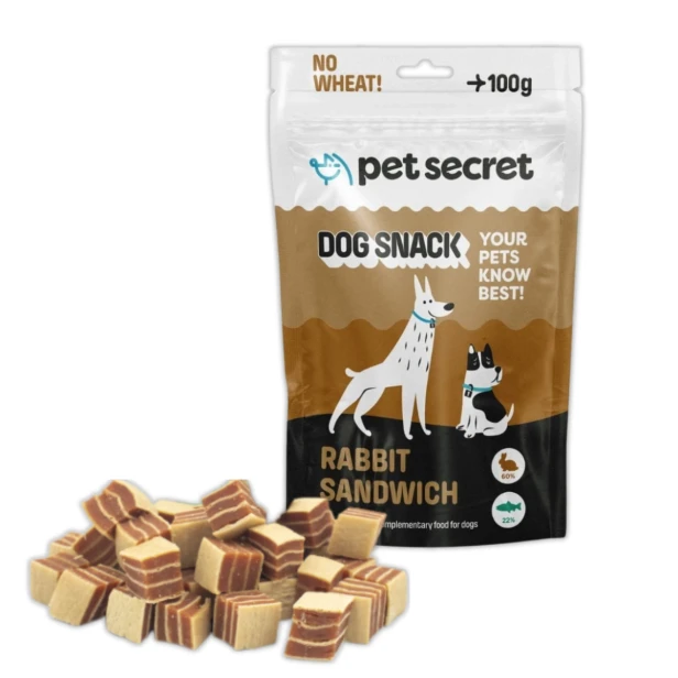 Opakowanie Sandwicza z królikiem 100g Pet Secret – naturalny przysmak dla psa z mięsem królika