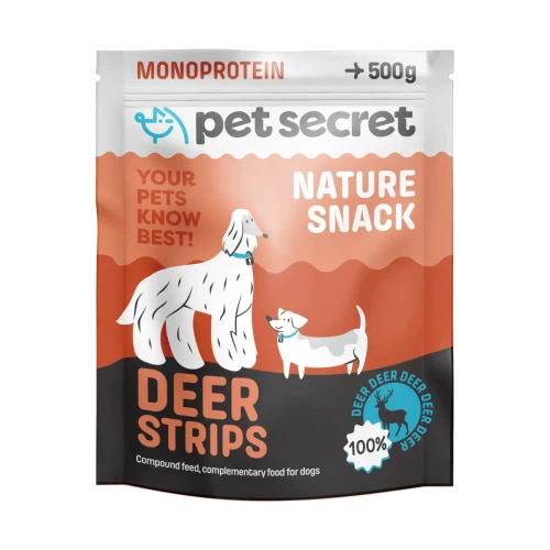 Opakowanie Pet Secret Nature Snack - Deer Strips 500 g, naturalny przysmak dla psa